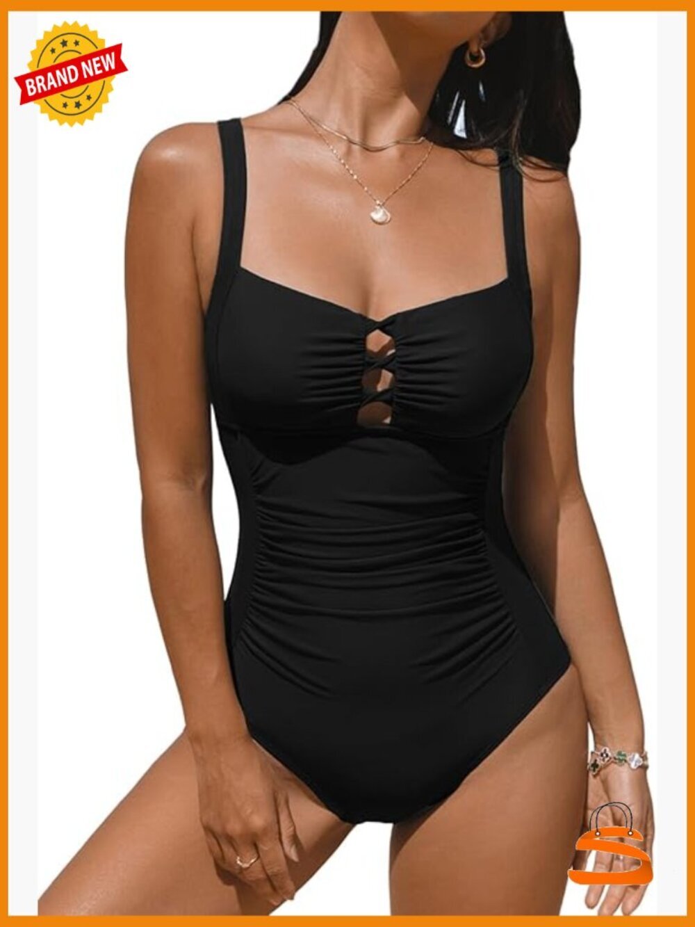 One Piece Swimsuit Sweetheart Neck Ruched Front Keyhole